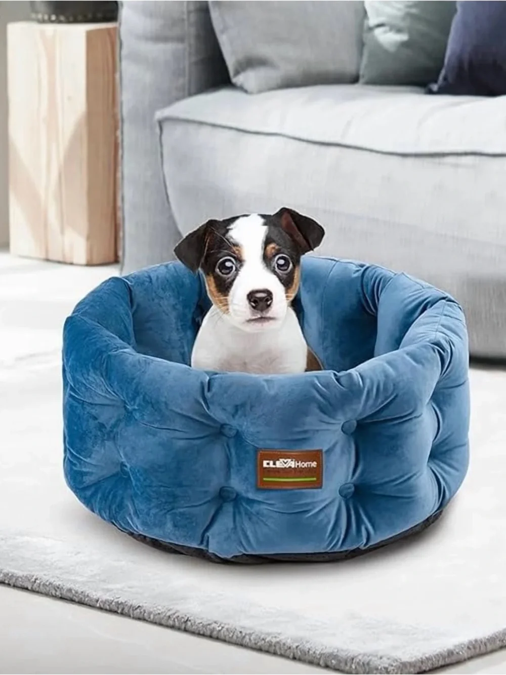Blue Plush Calming Pet Bed for Dogs & Cats 20” Round Donut Bed